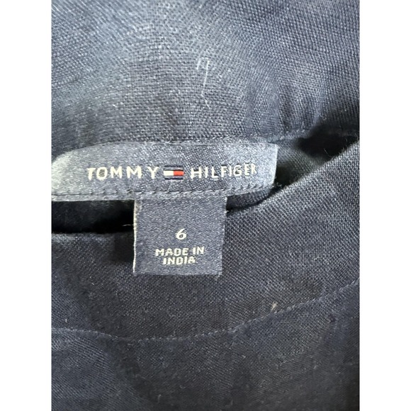 Tommy Hilfiger Dress Womens 6 Navy Blue Linen Blend Sleeveless Button Pockets - Picture 2 of 11